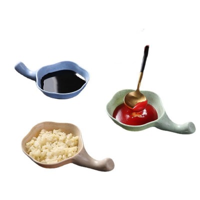Wheat Straw Handle Sauce Dish Leaf Shape Dipping Bowl for Kitchen Use