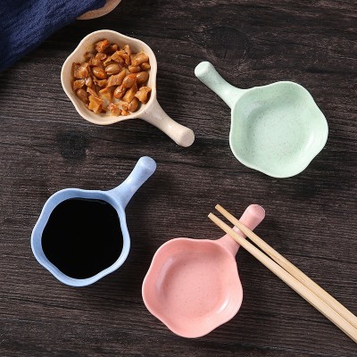 Wheat Straw Handle Sauce Dish Leaf Shape Dipping Bowl for Kitchen Use