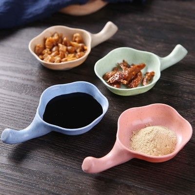 Wheat Straw Handle Sauce Dish Leaf Shape Dipping Bowl for Kitchen Use