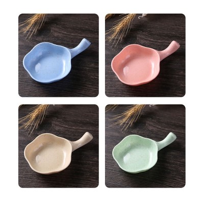 Wheat Straw Handle Sauce Dish Leaf Shape Dipping Bowl for Kitchen Use